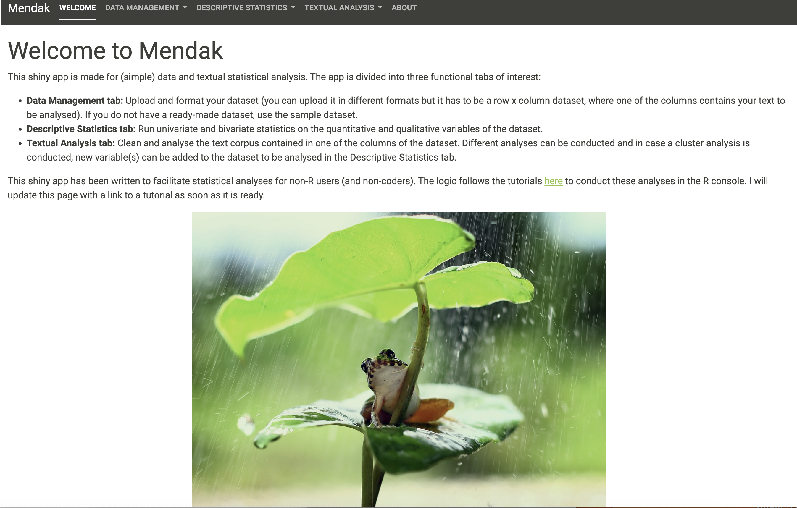 Welcome Page on Mendak